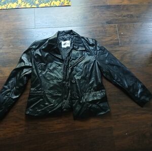 KC Collections Black Faux Button-Down Leather Jacket